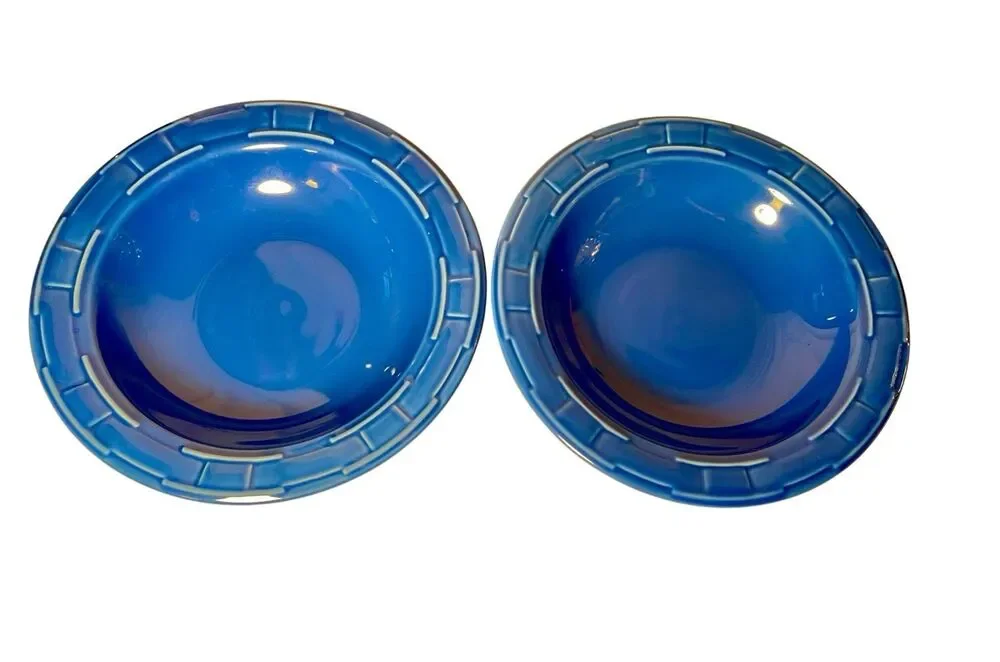Longaberger Pottery Woven Traditions Cornflower Blue 9” Individual Pasta Bowls.